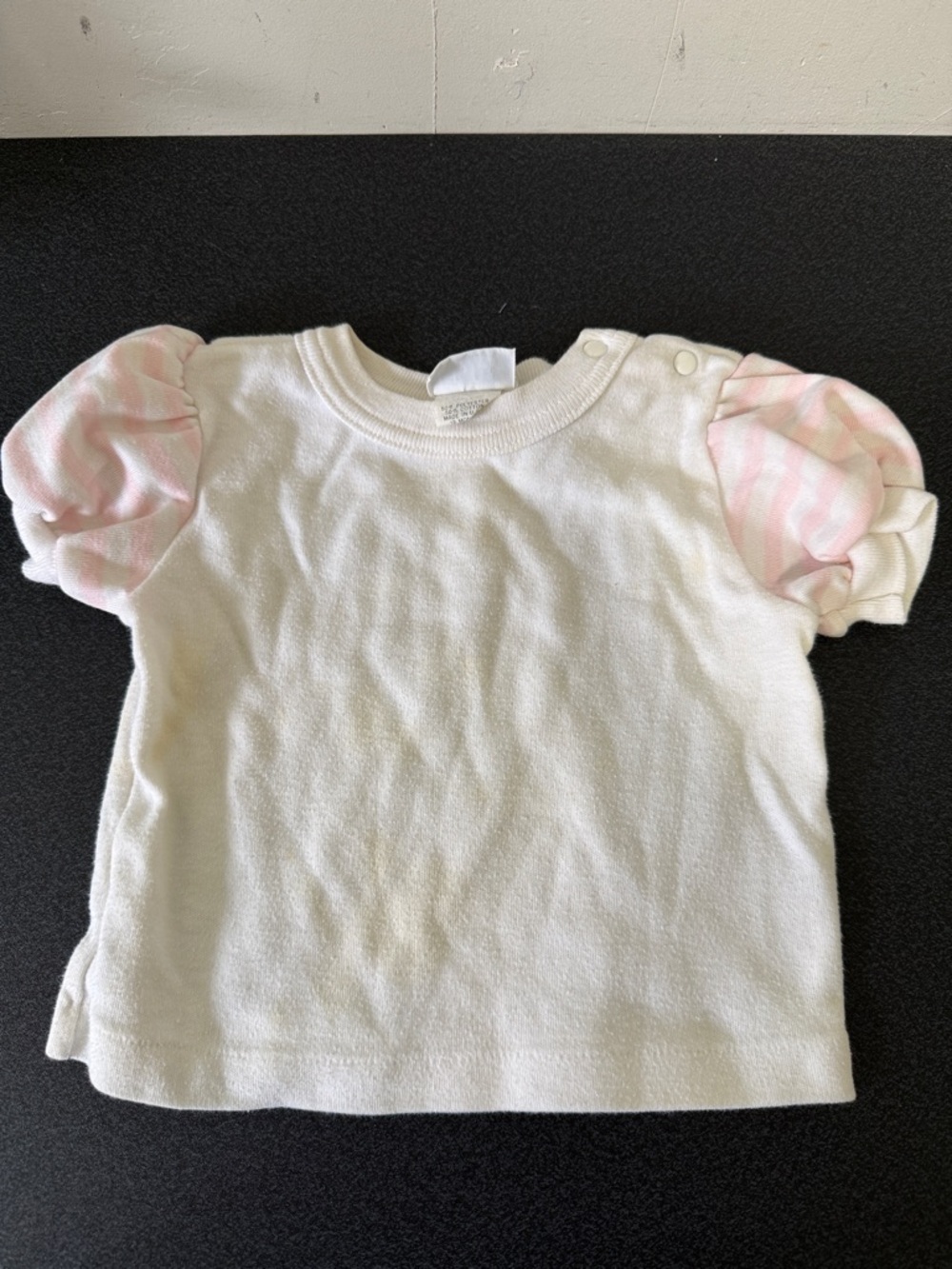 White Baby Tee with Pink Puff Sleeves vintage